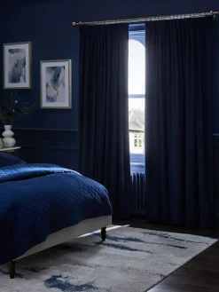 Next Blue Dark Navy Matte Velvet Pencil Pleat Blackout/Thermal Curtains^ Curtains & Blinds