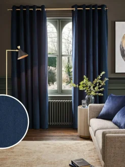 Next Blue Dark Navy Matte Velvet Super Thermal Curtains^ Curtains & Blinds
