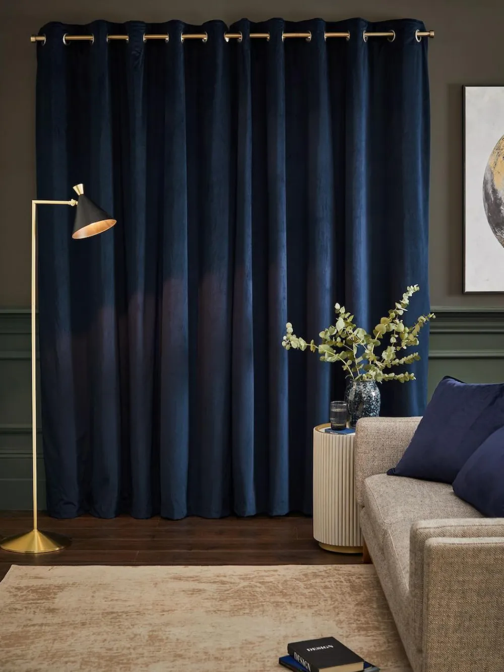 Next Blue Dark Navy Matte Velvet Super Thermal Curtains^ Curtains & Blinds