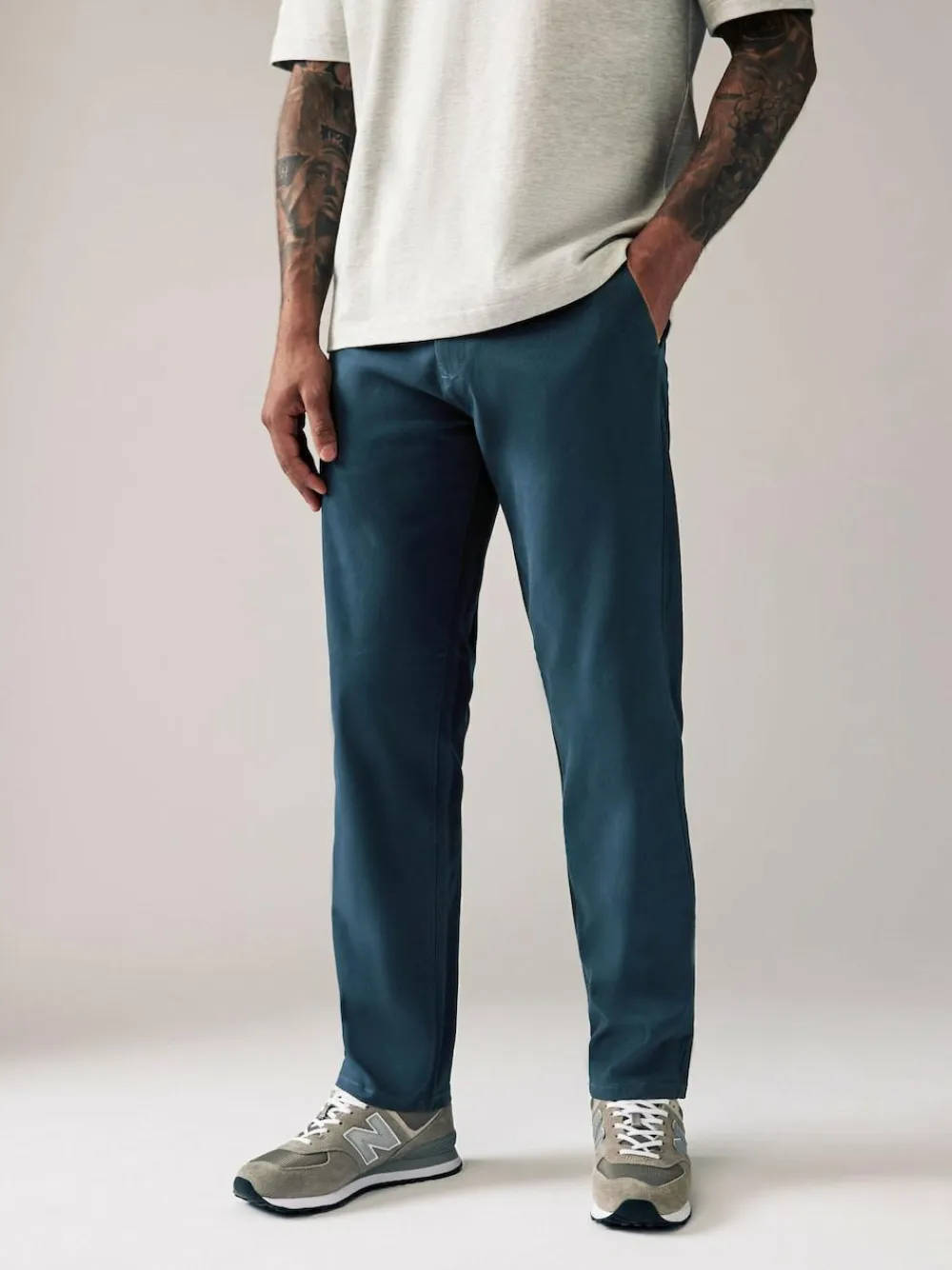 Hot Next Blue Dark Straight Fit Stretch Chinos Trousers