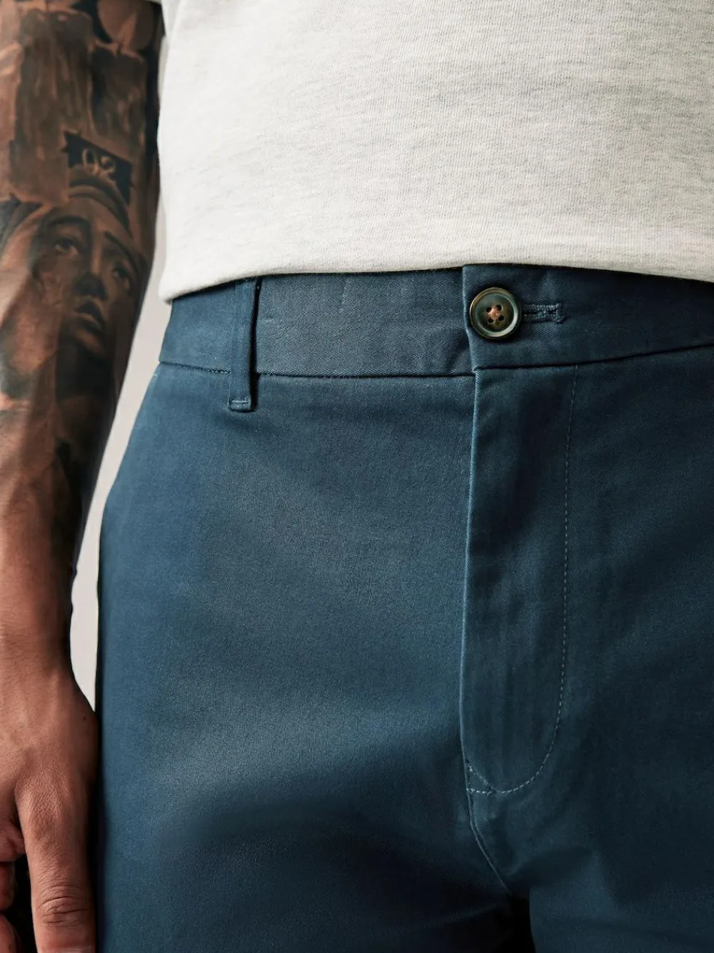 Hot Next Blue Dark Straight Fit Stretch Chinos Trousers