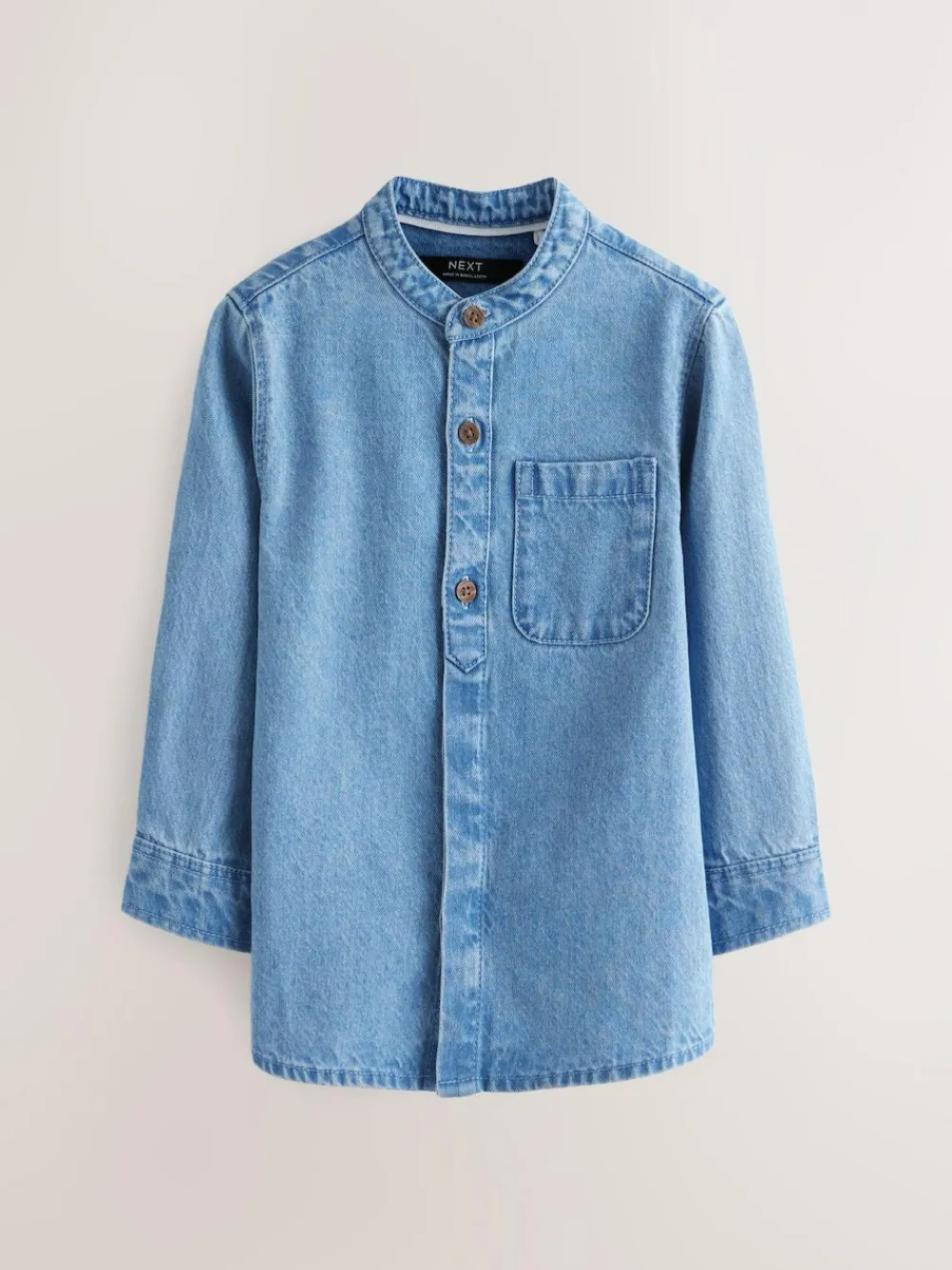 Next Blue Denim 100% Cotton Long Sleeve Grandad Collar Denim Shirt (3mths-7yrs)^BOY Suits & Vest|Shirts