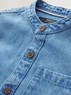 Next Blue Denim 100% Cotton Long Sleeve Grandad Collar Denim Shirt (3mths-7yrs)^BOY Suits & Vest|Shirts
