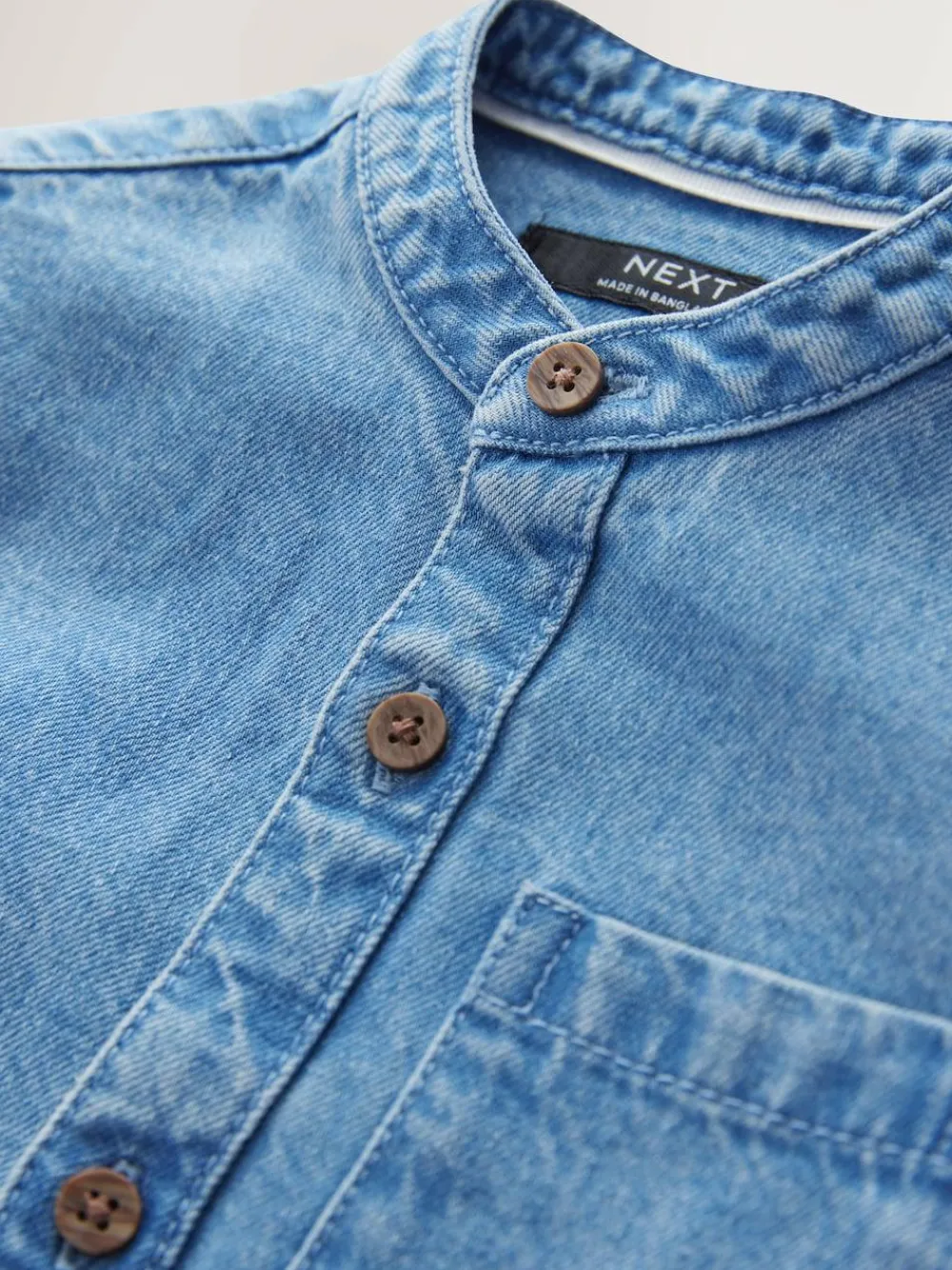 Next Blue Denim 100% Cotton Long Sleeve Grandad Collar Denim Shirt (3mths-7yrs)^BOY Suits & Vest|Shirts