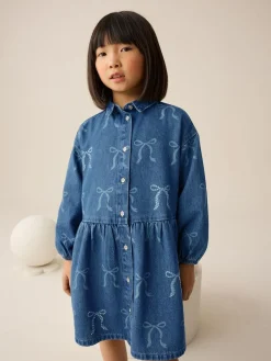 Next Blue Denim Bow Diamante Shirt Dress (3-16yrs)^ Dresses