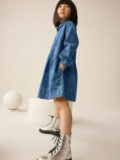 Next Blue Denim Bow Diamante Shirt Dress (3-16yrs)^ Dresses