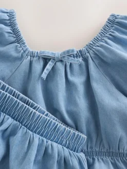 Hot Next Blue Denim Puff Sleeve Blouse and Skirt Set (3-16yrs)