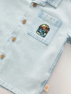 Next Blue Denim Short Sleeve Revere Collar Backprint Shirt (3mths-7yrs)^BOY Suits & Vest