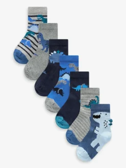 Next Blue Dino Cotton Rich Socks 7 Pack^BOY Socks & Tights|Socks & Tights
