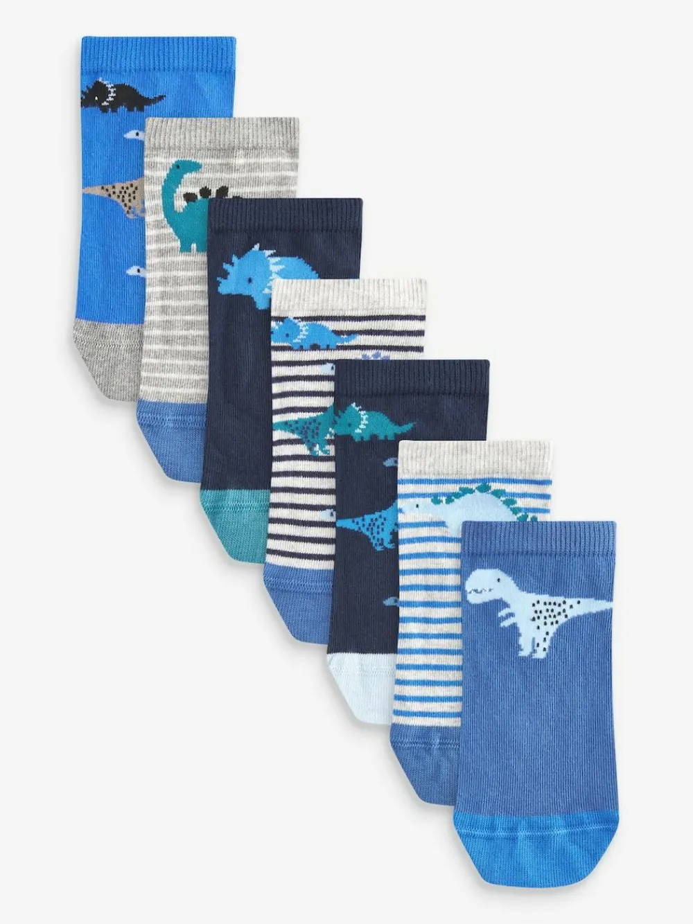 Next Blue Dinos Cotton Rich Trainer Socks 7 Pack^BOY Socks