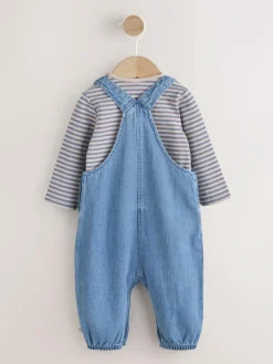 Best Next Baby Denim Dungarees and Bodysuit Set (0mths-2yrs) Blue Dinosaur