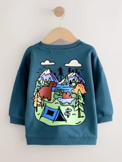 Next Blue Dinosaur Back Printed Crew Neck Jersey Sweatshirt (3mths-7yrs)^BOY Cosy Club|Baby Winter Clothing