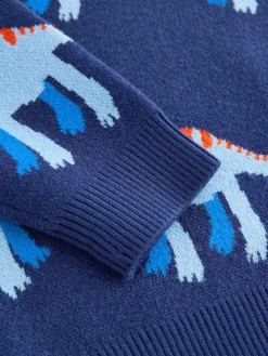 Next Blue Dinosaur Knitted Crew Neck Jumper (3mths-7yrs)