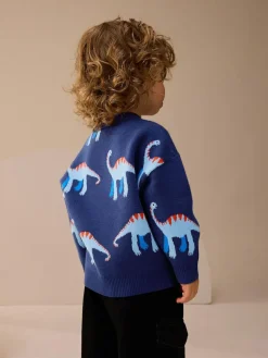 Next Blue Dinosaur Knitted Crew Neck Jumper (3mths-7yrs)