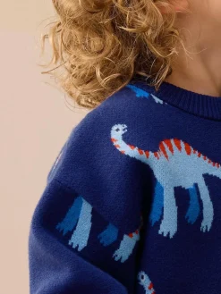 Next Blue Dinosaur Knitted Crew Neck Jumper (3mths-7yrs)