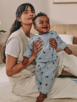 Next Blue Dinosaur Print Baby Quilted Sweat Top and Joggers Set (0mths-2yrs)