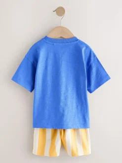 Online Next Short Sleeve T-Shirt and Shorts Set (3mths-7yrs) Blue Dinosaur