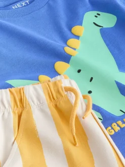 Online Next Short Sleeve T-Shirt and Shorts Set (3mths-7yrs) Blue Dinosaur