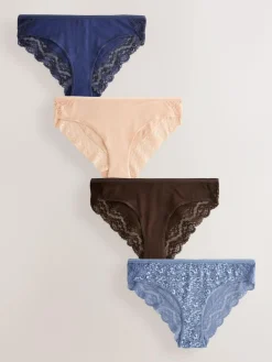 Hot Next Blue Ditsy Floral Bikini Cotton Lace Knickers 4 Pack
