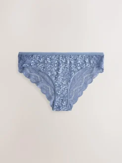 Hot Next Blue Ditsy Floral Bikini Cotton Lace Knickers 4 Pack