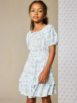 Sale Next Puff Sleeve Blouse and Skirt Set (3-16yrs) Blue Ditsy Stripe