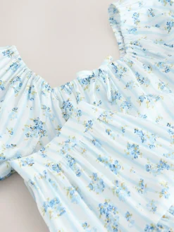 Sale Next Puff Sleeve Blouse and Skirt Set (3-16yrs) Blue Ditsy Stripe