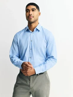 Next Blue Dobby Slim Fit Cotton Stretch Long Sleeve Formal Shirt^ Shirts