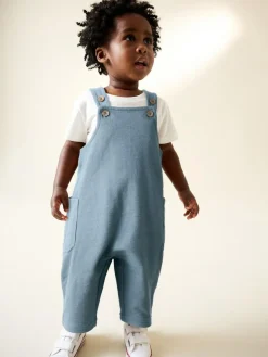 Hot Next Blue Dungarees and T-Shirt Set (3mths-7yrs)
