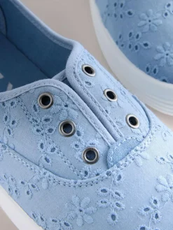 Outlet Next Embroidered Laceless Canvas Slip On Trainers Blue