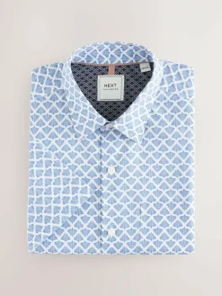 Sale Next Easy Iron With Short Sleeve Oxford Shirt Blue Fan Print
