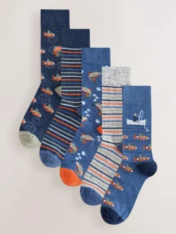 Outlet Next Blue Fish Stripe Pattern Socks 5 Pack