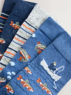 Outlet Next Blue Fish Stripe Pattern Socks 5 Pack