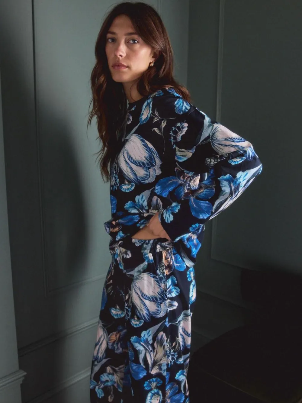 Online Next Blue Floral Kew Collection Long Sleeve Pyjamas