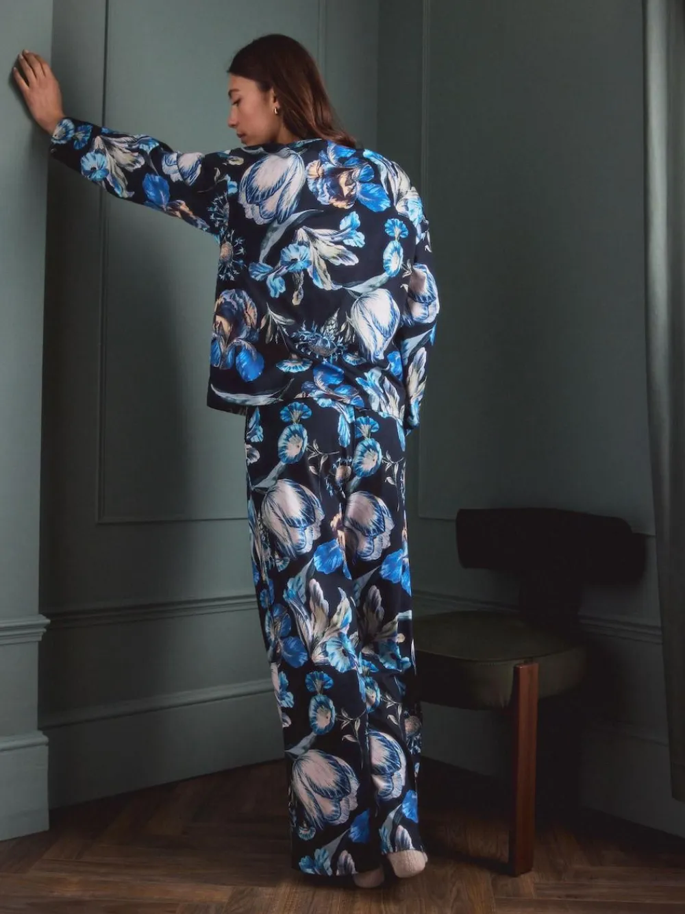 Online Next Blue Floral Kew Collection Long Sleeve Pyjamas