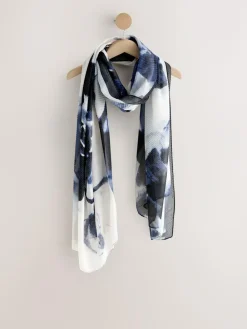 Hot Next Blue Floral Print Plisse Lightweight Scarf