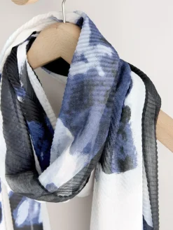 Hot Next Blue Floral Print Plisse Lightweight Scarf