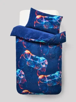 Online Next Duvet Cover and Pillowcase Set Blue Gamer Cosy Fleece