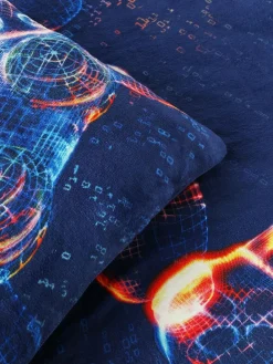 Online Next Duvet Cover and Pillowcase Set Blue Gamer Cosy Fleece