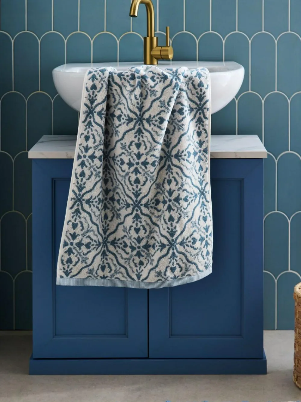Next Blue Geo Tile 100% Cotton Towel^ Towels & Bathmats