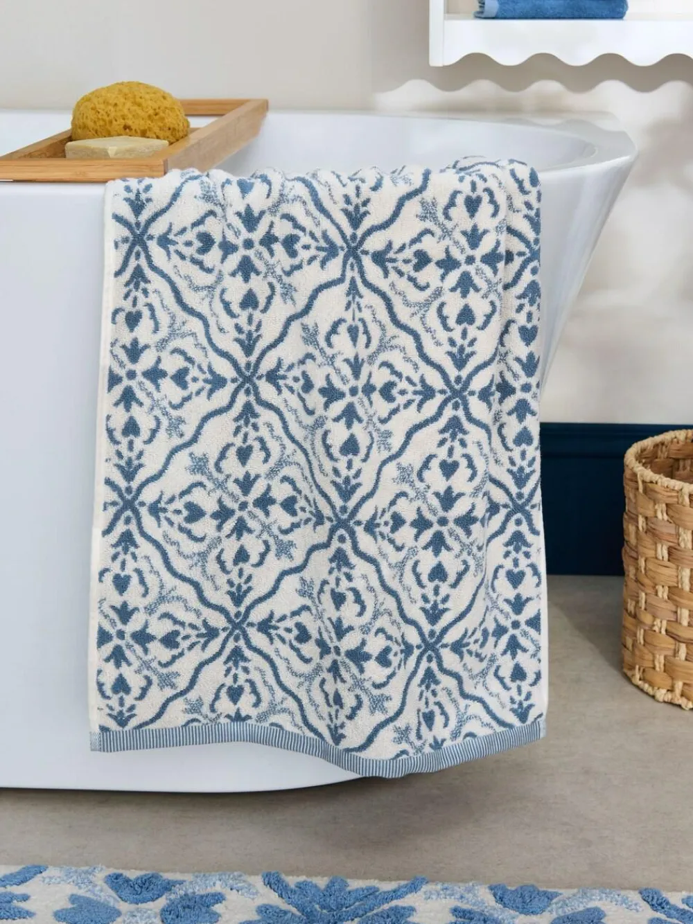 Next Blue Geo Tile 100% Cotton Towel^ Towels & Bathmats