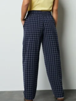 Next Blue Gingham Barrel Leg Trousers^Women Pants