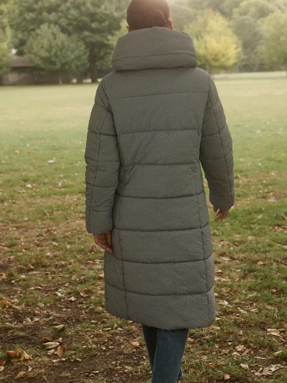 Next Blue Gingham Shower Resistant Padded Hooded Longline Coat^Women Coats & Jackets|Coats & Jackets