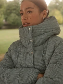 Next Blue Gingham Shower Resistant Padded Hooded Longline Coat^Women Coats & Jackets|Coats & Jackets