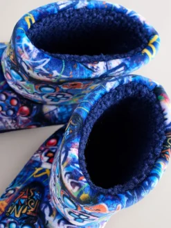 Next Blue Graffiti Gamer Cosy Slipper Boots