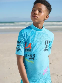 Next Blue Graffiti Short Sleeve Rash Vest (1.5-16yrs)^BOY Swimwear