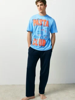 Next Blue Graphic Short Sleeve Jersey Pyjamas Set^ Pyjamas