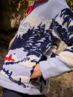 Hot Next Blue Graphic Winter Scenic Soft Touch Cosy Teddy Borg Quarter Zip Fleece