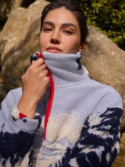 Hot Next Blue Graphic Winter Scenic Soft Touch Cosy Teddy Borg Quarter Zip Fleece