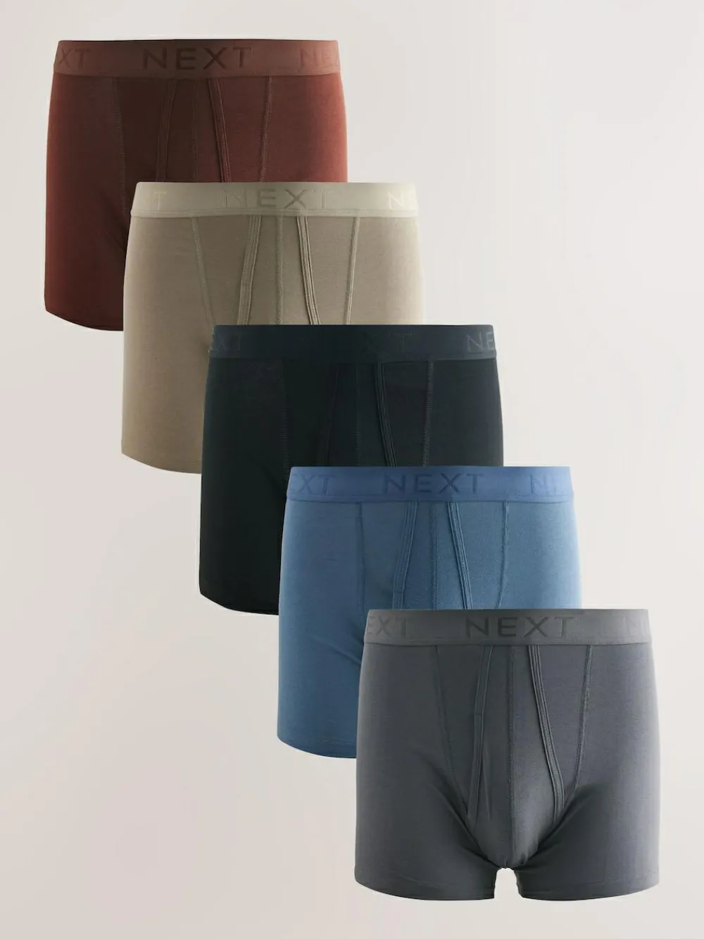 Online Next 5 Pack A-Front Boxers Blue/ Grey/ Ecru/ Red/ Black