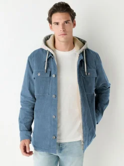 Best Next Hooded Corduroy Borg Lined Shacket Blue